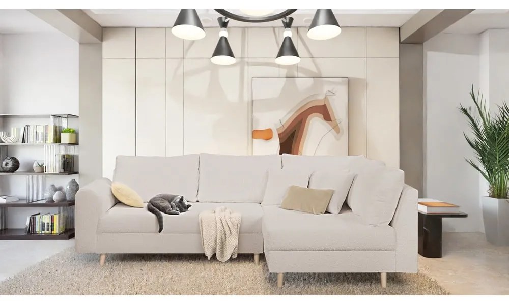 Bézs buklé sarokkanapé (jobb oldali) Ariella – Ropez