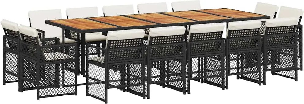 vidaXL 15 részes fekete polyrattan kerti étkezőgarnitúra párnákkal