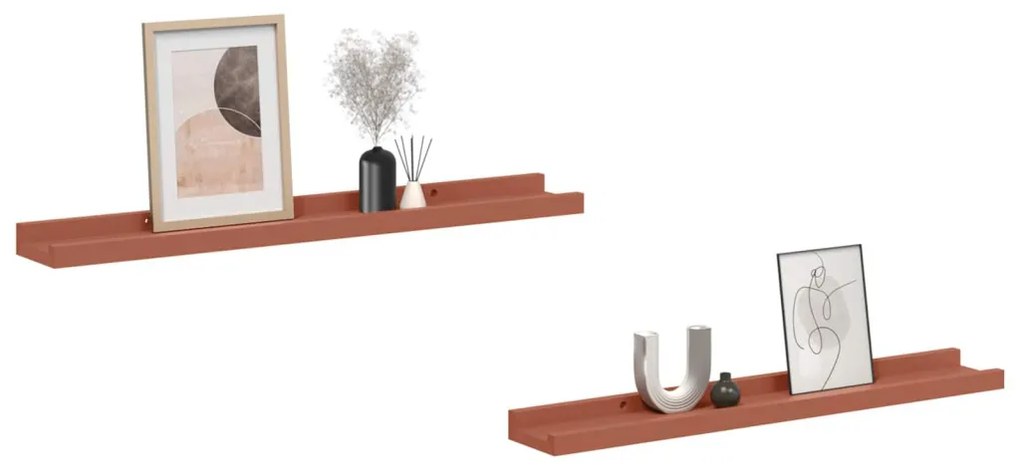 Falpolc polcokkal tárolóval 2 pcs Piros 60 x 9 x 3 cm Faanyag