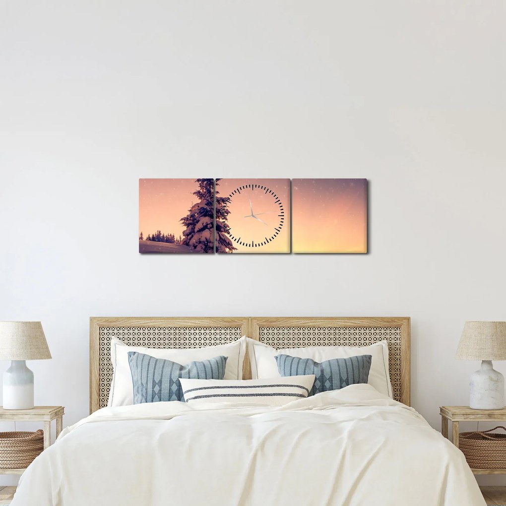 Havas fa egy réten képe (órával) (90x30 cm)