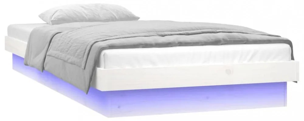 Small Single fehér tömör fa LED-es ágykeret 75 x 190 cm
