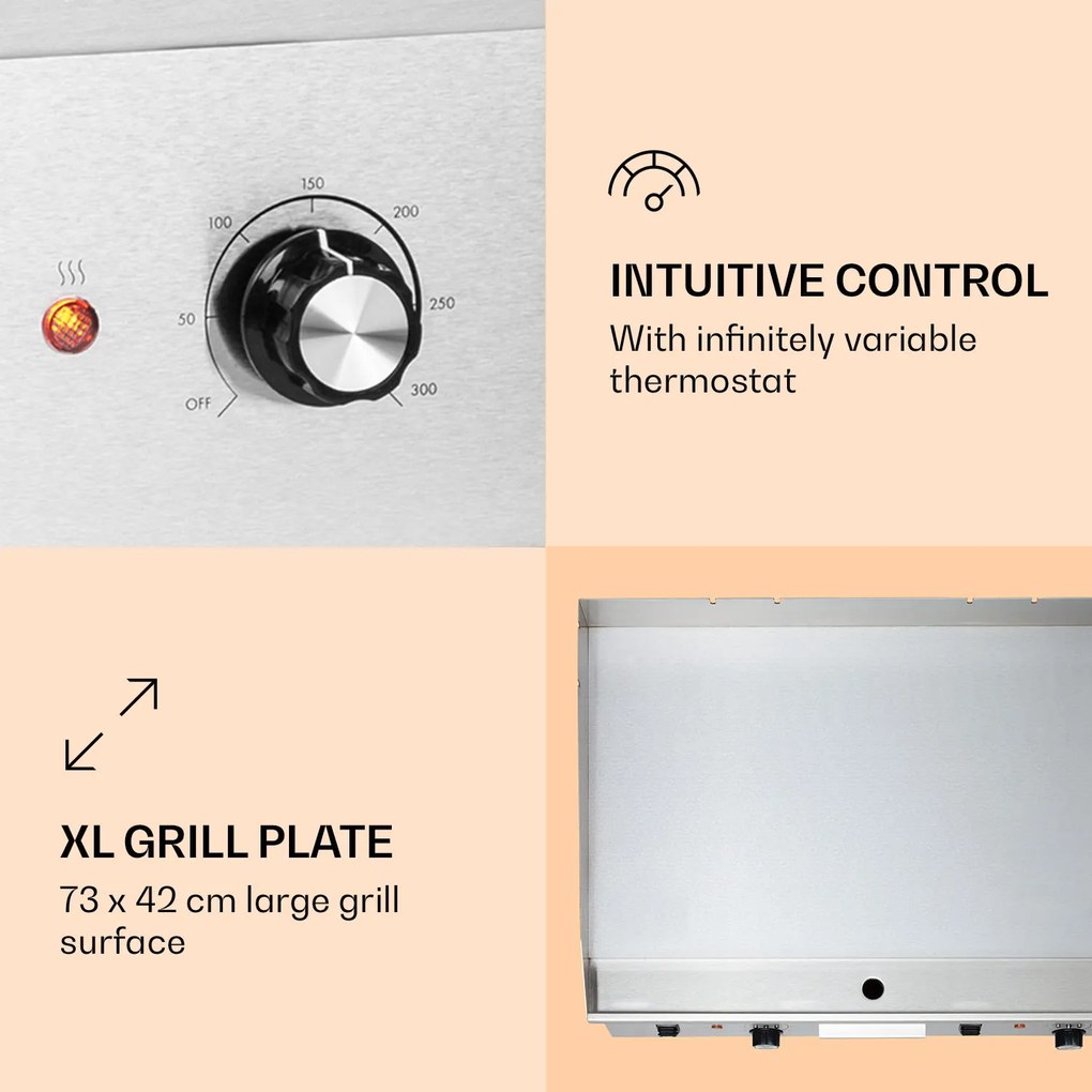 Klarstein Grillmeile 4400, elektromos grill, 2 x 2200 W, rozsdamentes acél grill lap