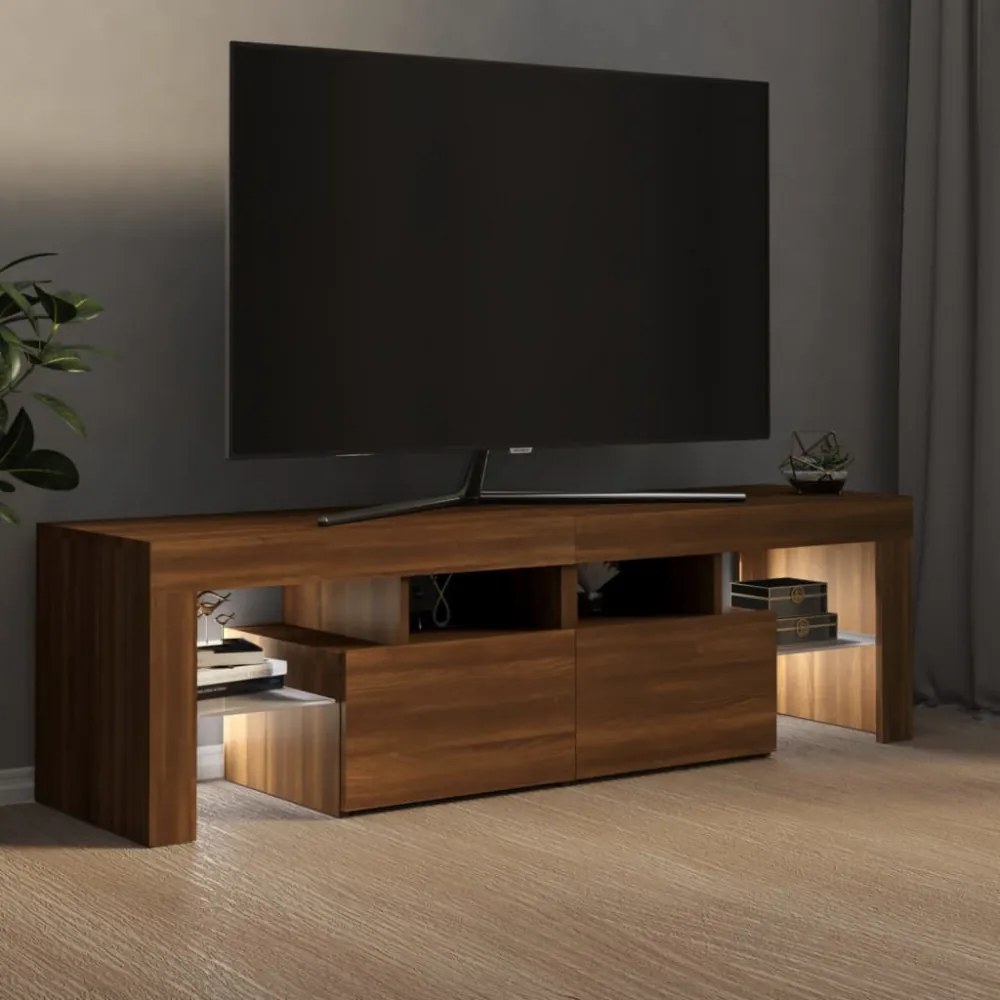 barna tölgyszínű TV-szekrény LED-lámpákkal 140 x 36,5 x 40 cm