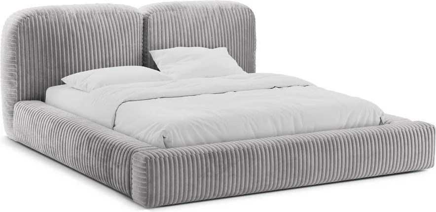 Világosszürke kárpitozott ágyneműtartós franciaágy ágyráccsal 200x200 cm Martina – Micadoni