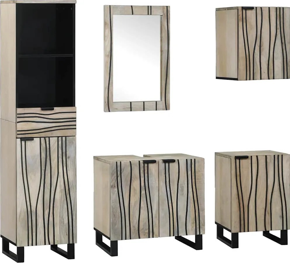 vidaXL Fürdőszoba bútor szett fiókkal 5 pcs Walnut barna Faanyag