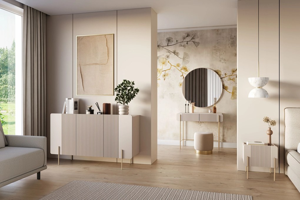 Malmi éjjeliszekrény 45 cm fiókkal - kasmír / arany lábak