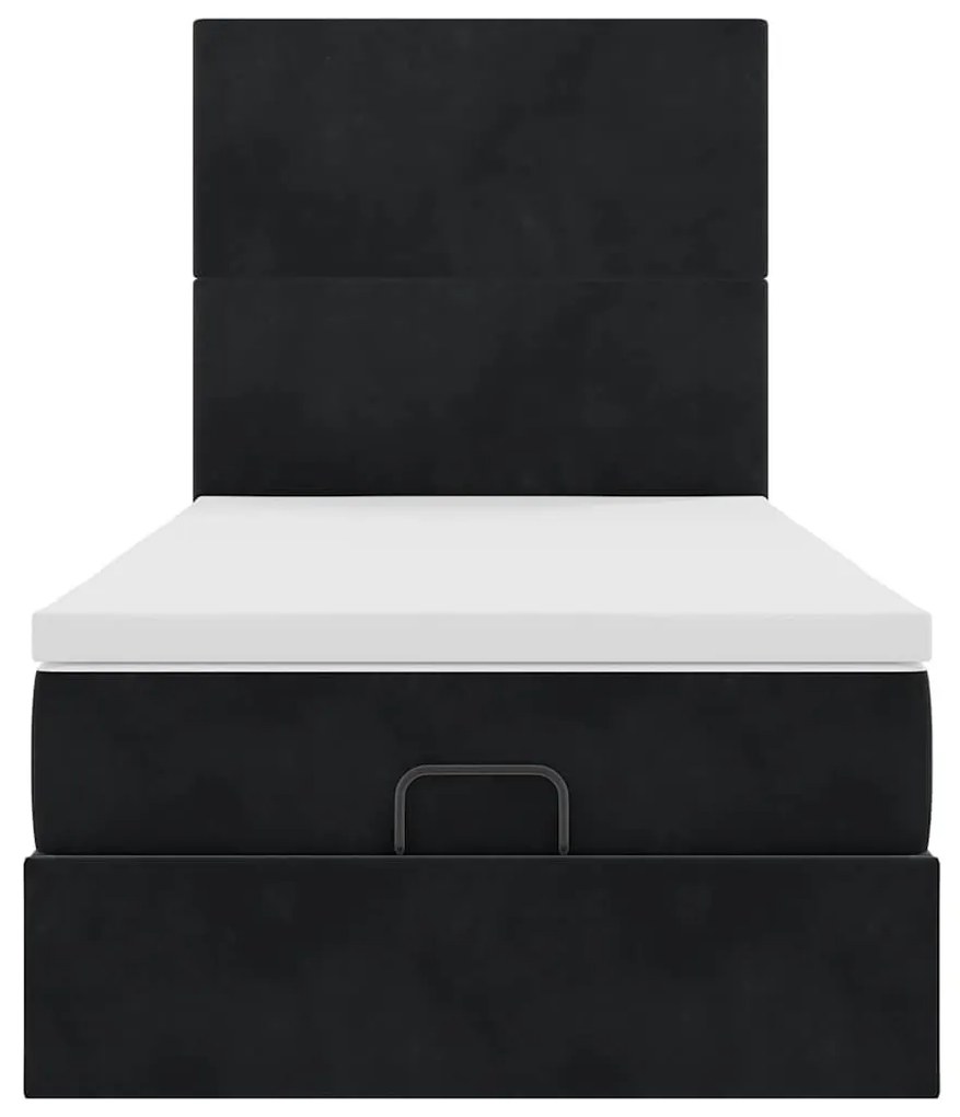 Ottomán ágykeret matracokkal fekete 80x200cm bársony