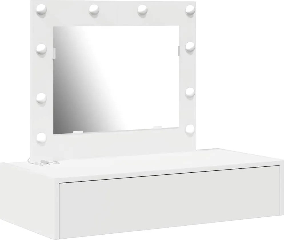vidaXL Öltözködőasztal tükör lámpákkal Fehér 83 x 40 x 70 cm Faanyag