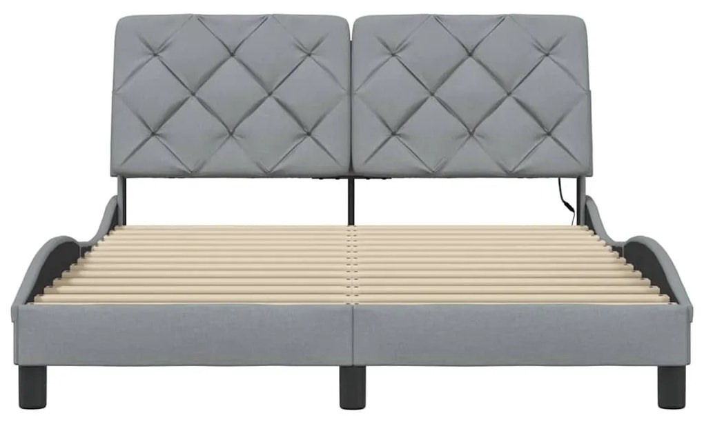 világosszürke szövet ágykeret LED-ekkel matrac nélkül 140x190cm