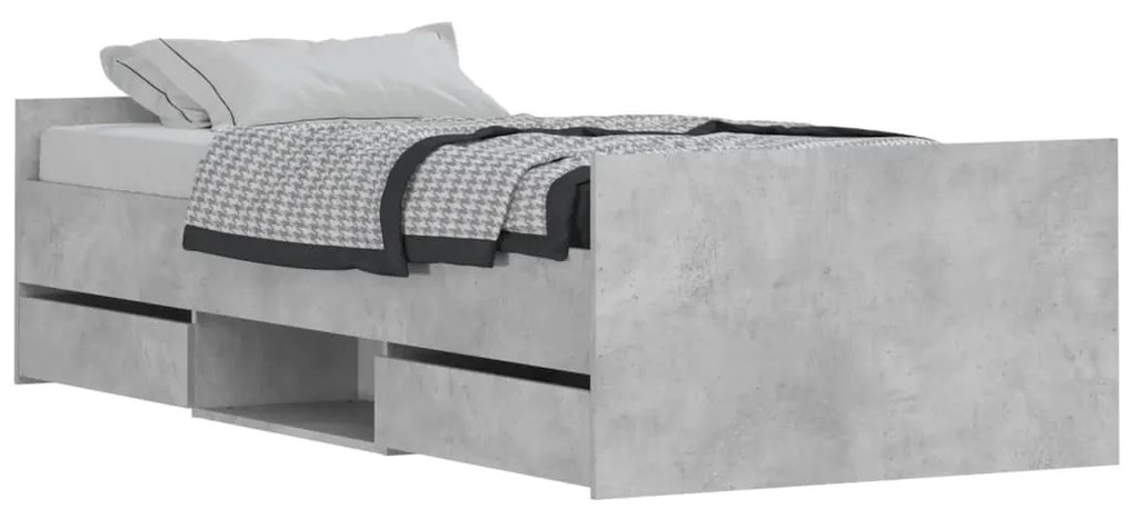 betonszürke ágykeret fej- és lábtámlával 90 x 200 cm