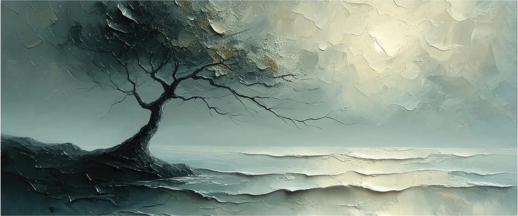Kép - Olajfestmény egy fa az óceánnal (120x50 cm)