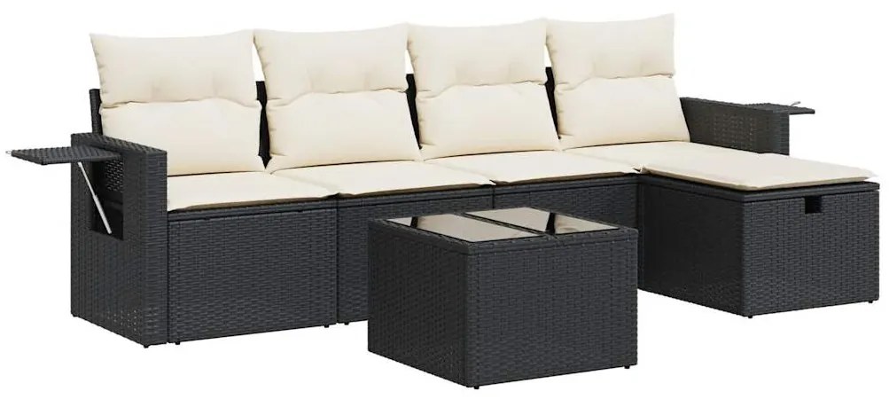 6 részes fekete polyrattan kerti ülőgarnitúra párnákkal