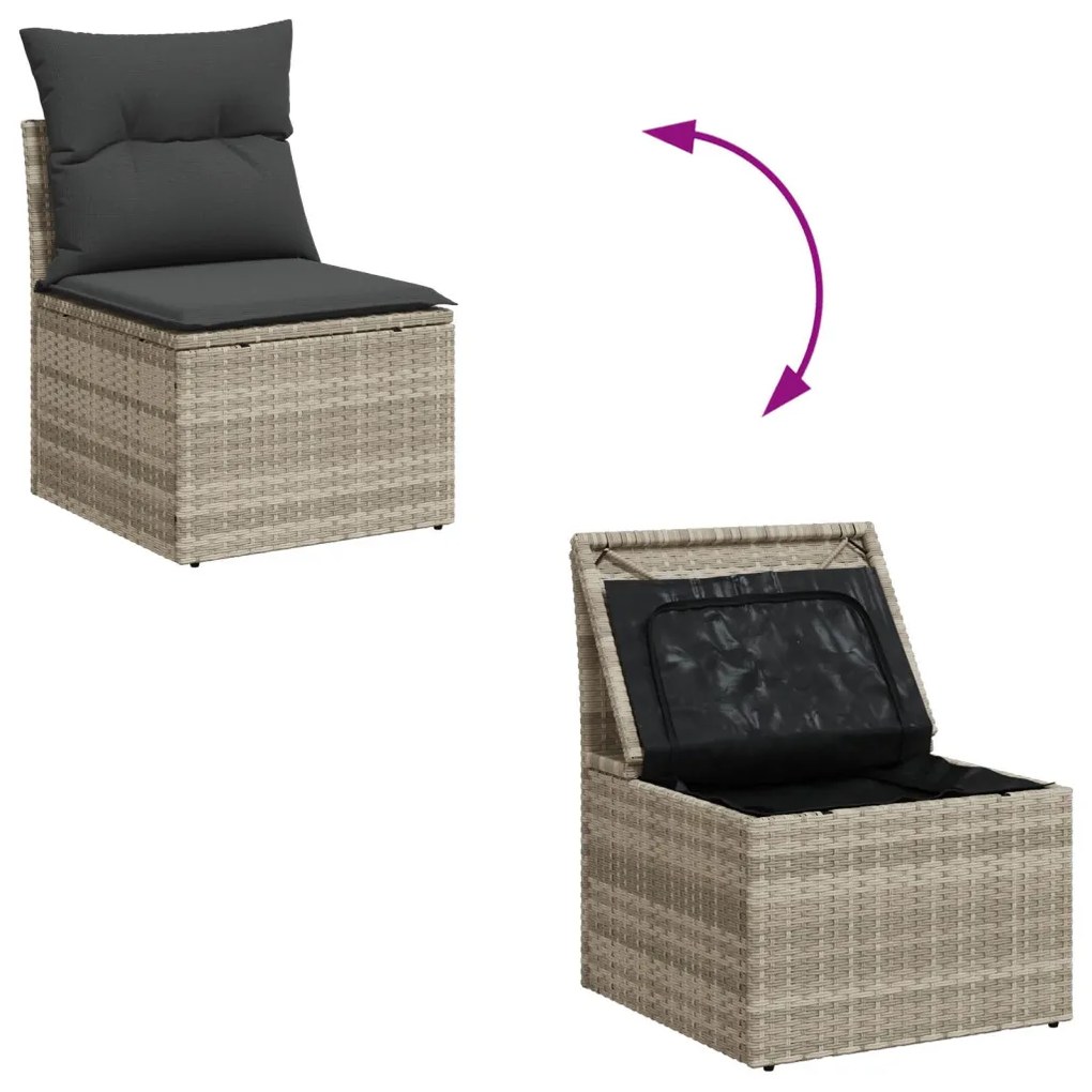 8 részes kerti étkezőszett párnákkal világosszürke polyrattan
