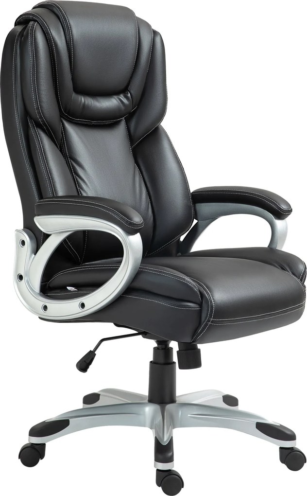 HOMCOM Irodai Szék, Számítógépes Szék, Dőlésszabályzóval, Magas Hátra, 360°-os Forgó Kerekekkel, Állítható Magasságú, Fekete | Aosom