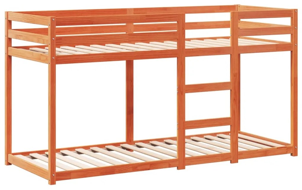 viaszbarna tömör fenyőfa ágy emelettel és tetővel 80 x 200 cm