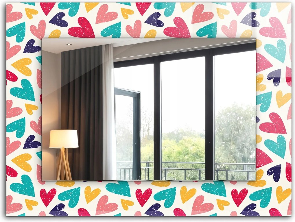 Prémium nyomott mintás tükör üveg díszkerettel 80x60 Színes szív minta