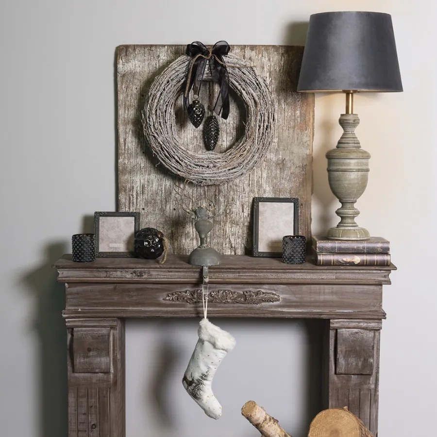 Koptatott szürke fa lámpatest, búra nélkül, 13x50 cm