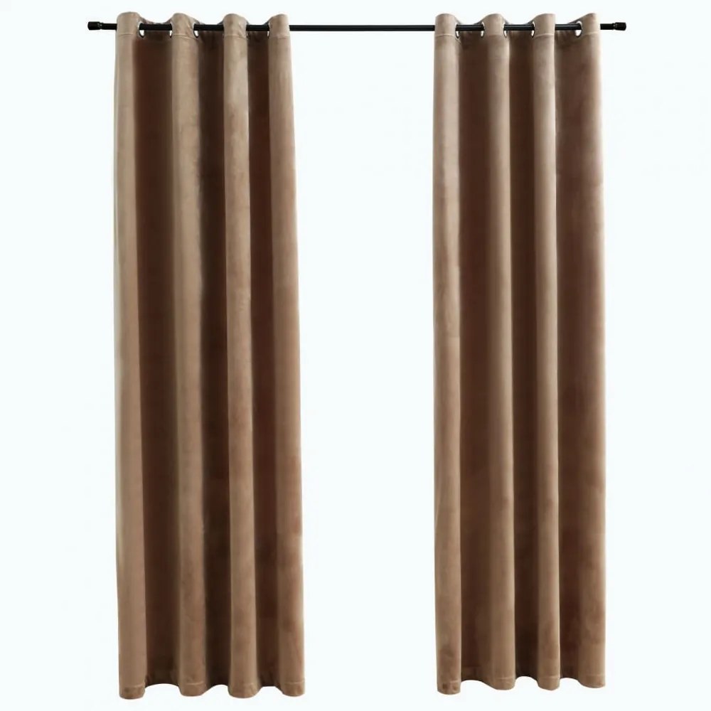 2 db bézs bársony sötétítőfüggöny gyűrűkkel 140 x 175 cm