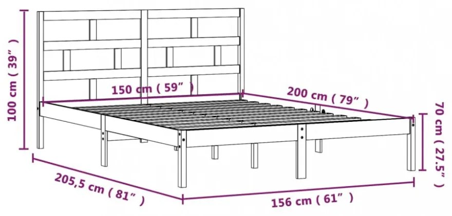 fekete tömör fa ágykeret 150 x 200 cm (King Size)