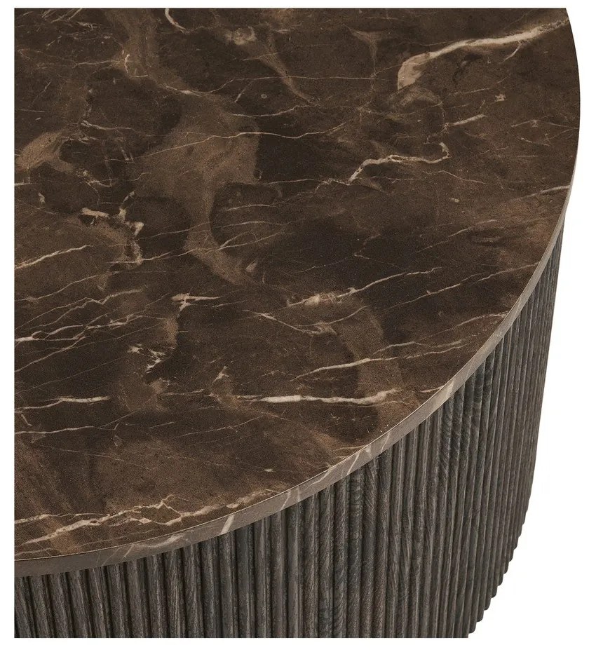 Sötétbarna kerek dohányzóasztal márvány dekoros asztallappal ø 80 cm Rota – House Nordic