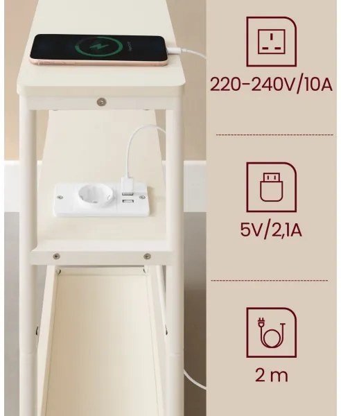 ROD kisasztal beépített konnektorral és USB-portokkal, fehér/krémszínű