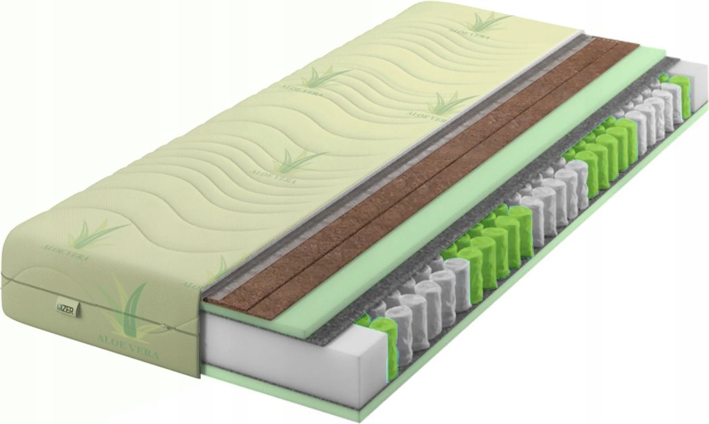 Matrac 120x200 rugós, zsákrugós Aloé Vera 2x Kókusz H3/H5 nagyon kemény