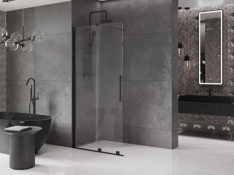Mexen Velar, nyílásba tolóajtó Walk-In típusú 110 cm, 8 mm átlátszó üveg, fekete matt, 871-110-000-03-70