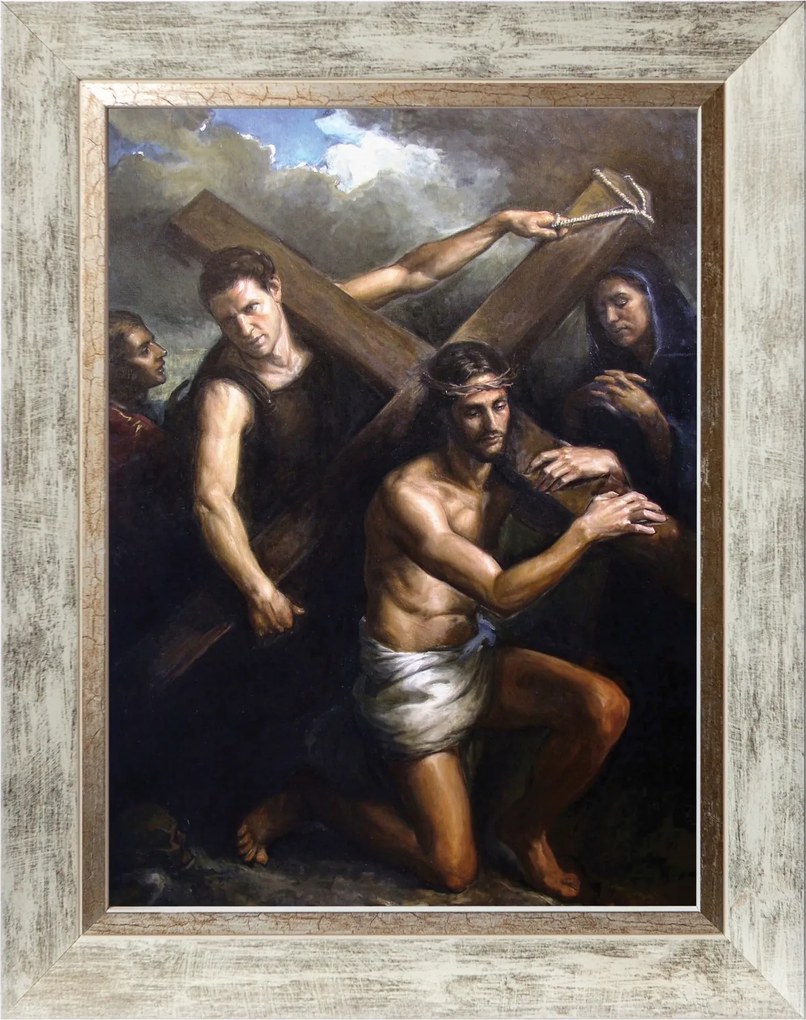 Keresztút Vallásos Vászonkép Fehér Keretben, 30X40