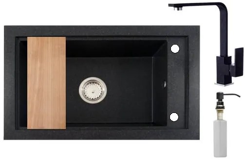 Panama P686-427C Gránit Mosogató + Design Csap + Adagoló + Deszka + Szifon (fekete)