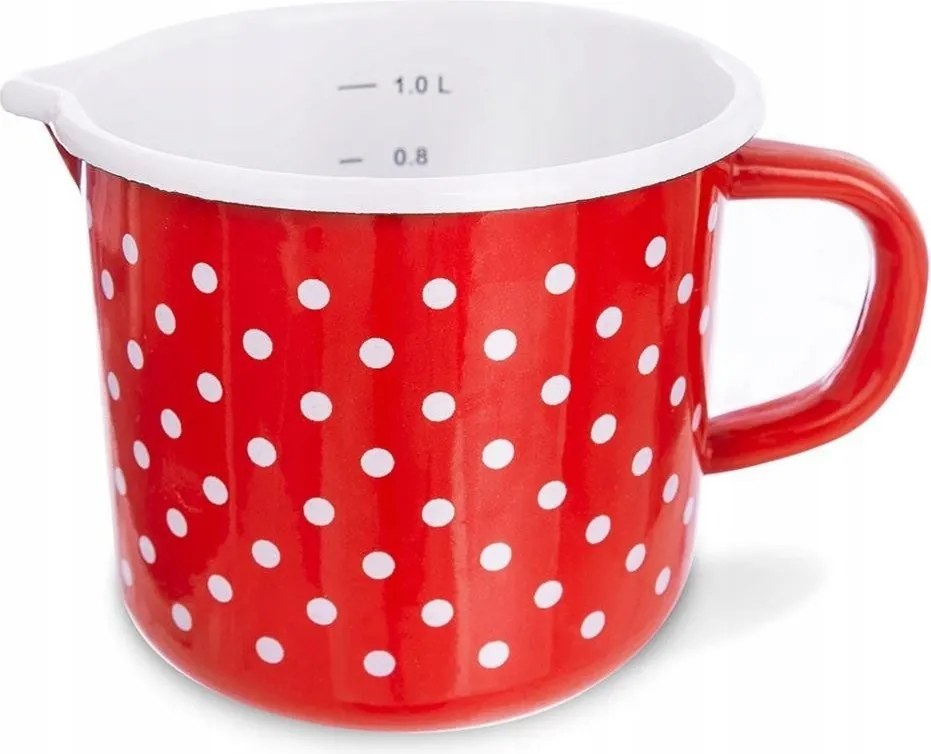 Zománcozott bögre konyhai mérőpohárral fazék fogantyúval 12 cm 1,2L