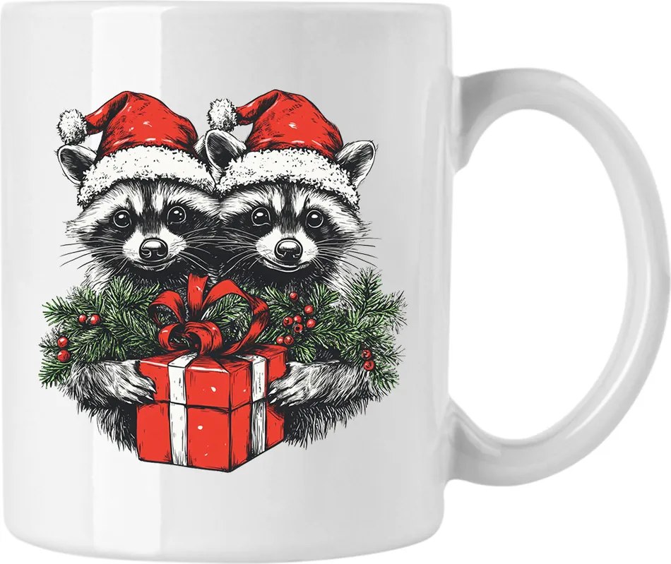 Karácsonyi Ajándék Bögre Mosómedve Állatok Karácsonyfa