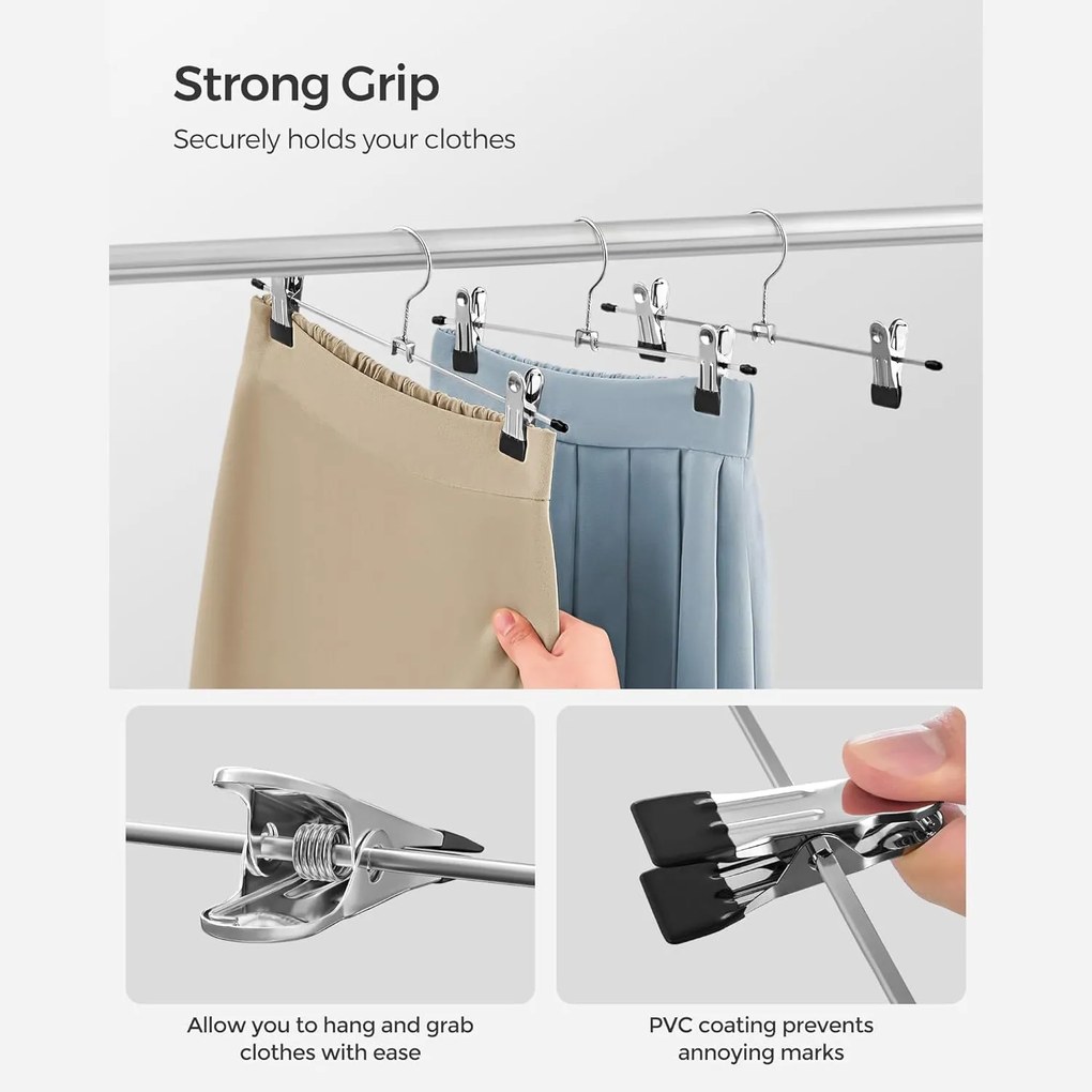 Fém nadrágfogasok 31 cm-es csúszásgátló ruhaakasztók, 20 darabos csomag