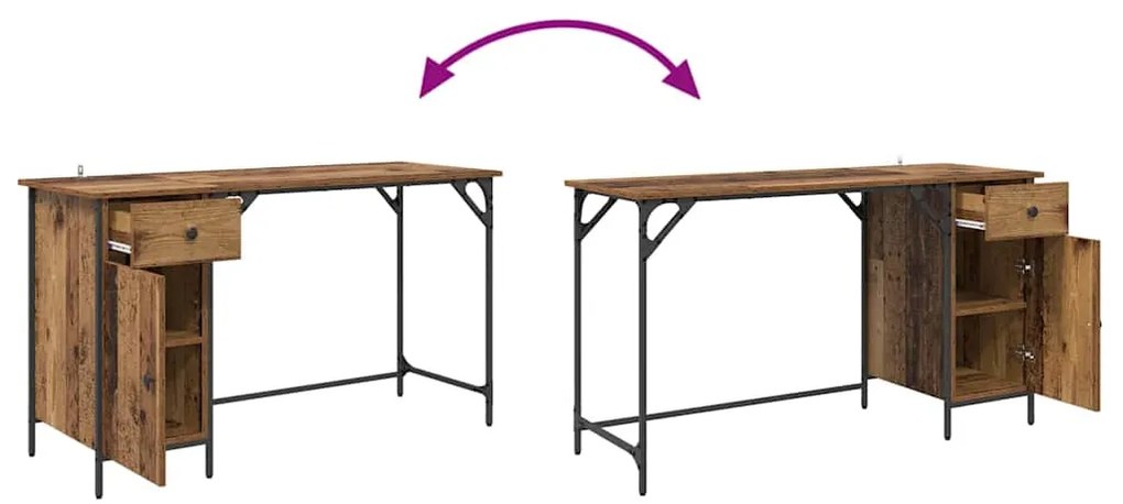 Számítógépes asztal fiókkal Öreg fa 131 x 48 x 75 cm Faanyag