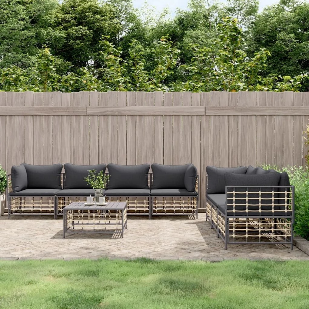 8 részes antracitszürke polyrattan kerti ülőgarnitúra párnákkal