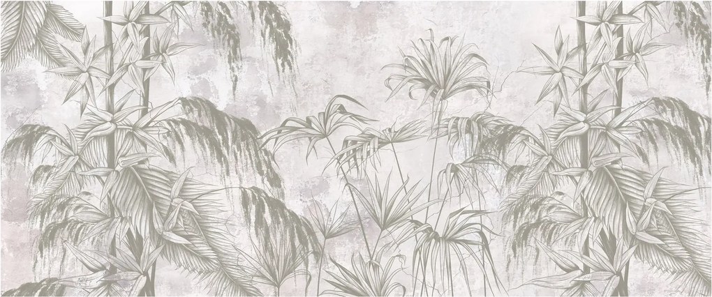 Kép - Trópusi növények a falon szürke színben (120x50 cm)