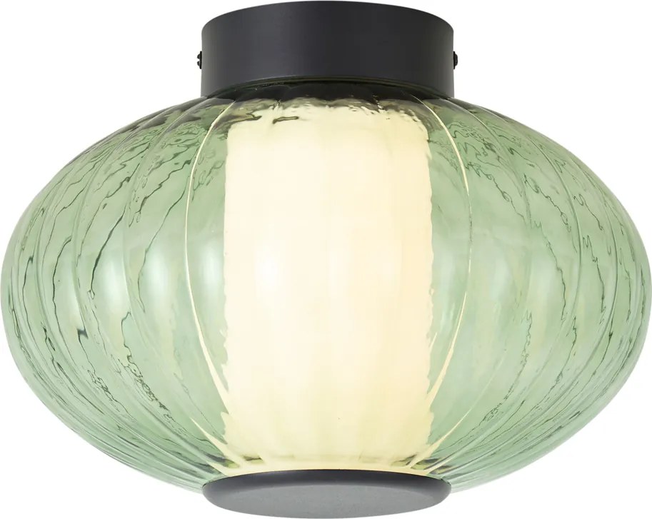 Design mennyezeti lámpa fekete 28 cm zöld üveggel, LED-del, 3 lépésben szabályozható - Margherite