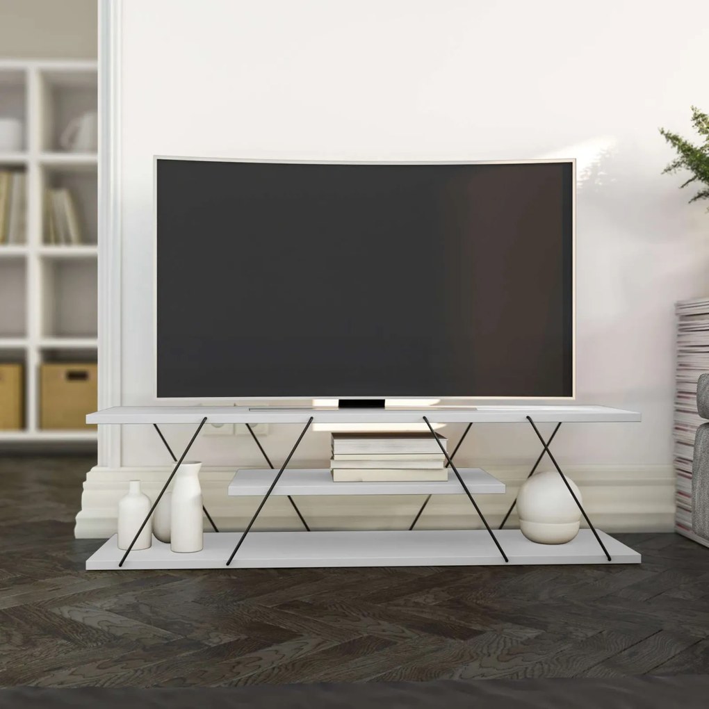 Canaz TV-állvány, fehér-fekete, 120 cm