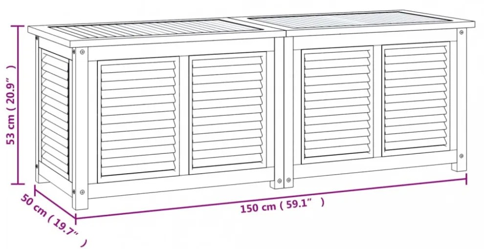 tömör tíkfa kerti tárolóláda zsákkal 150 x 50 x 55 cm
