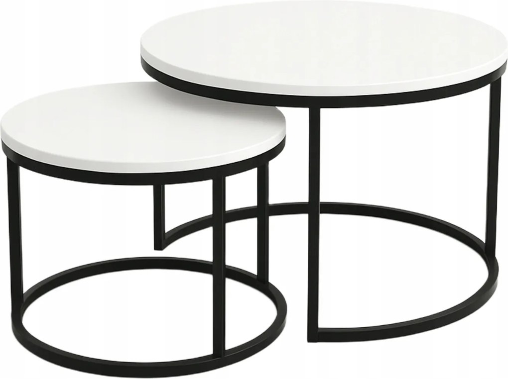 2 db-os dohányzóasztal szett Kerek Loft Industrial Fehér Soft Loft Duo