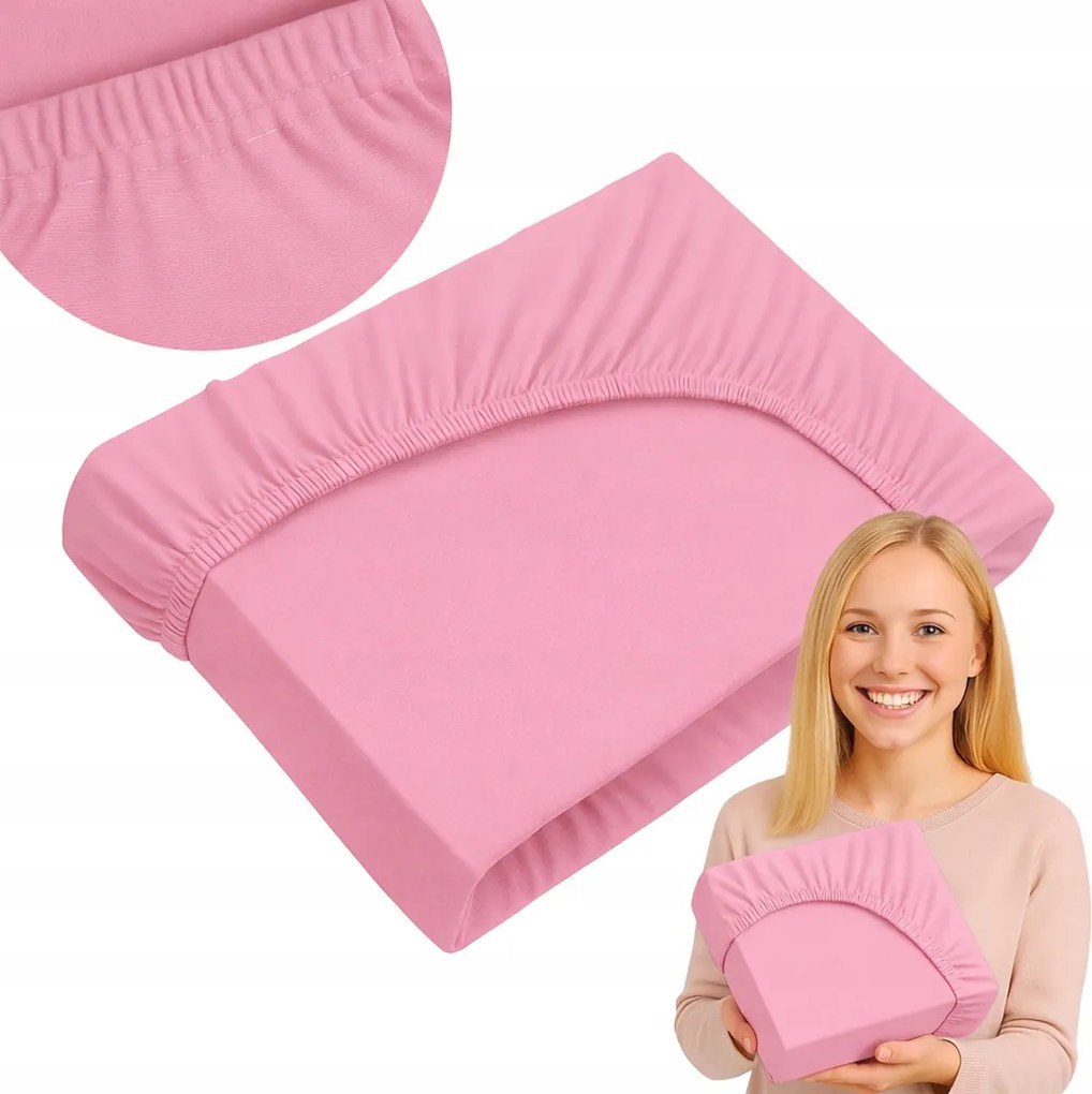 Gumis lepedő 200x220cm matracra jersey pamut rózsaszín lengyel