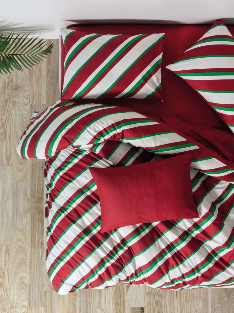 Merry Ranforce dupla ágyneműhuzat garnitúra feszített lepedővel, piros