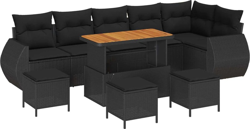 vidaXL Kerti Kanapé Szett párnával tárolóval 10 pcs Fekete Poly Rattan
