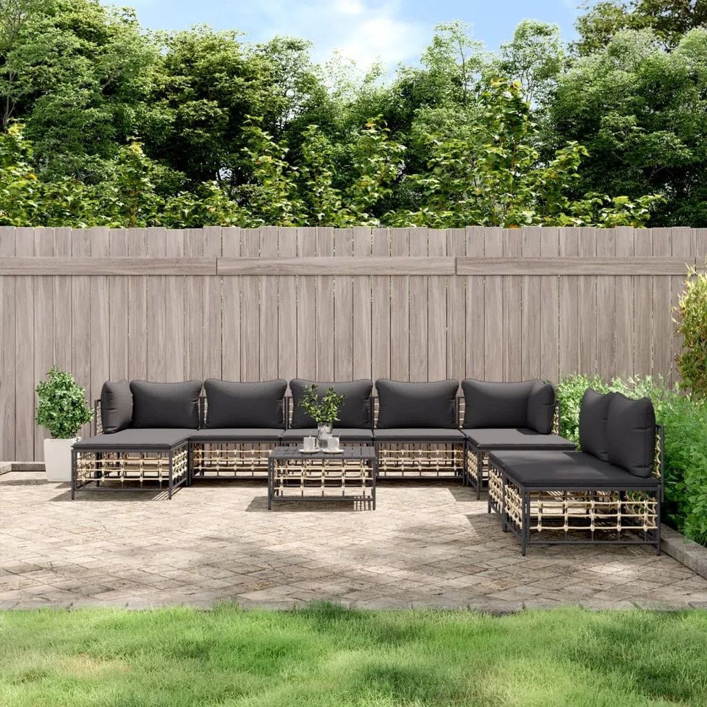10 részes antracitszürke polyrattan kerti ülőgarnitúra párnával
