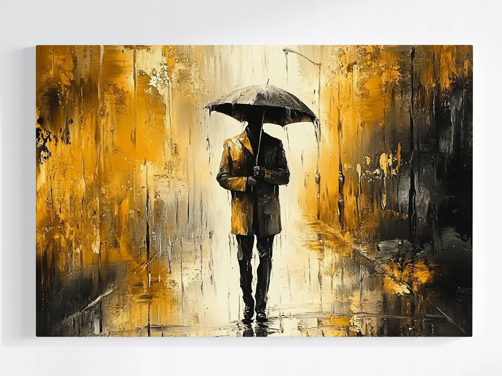 Vászonkép Canvas Város Utca Eső Zápor Férfi Esernyő 60x40