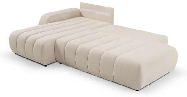 L-alakú, bal oldali, tárolós, bézs DESIO sarokkanapé, ággyá nyitható