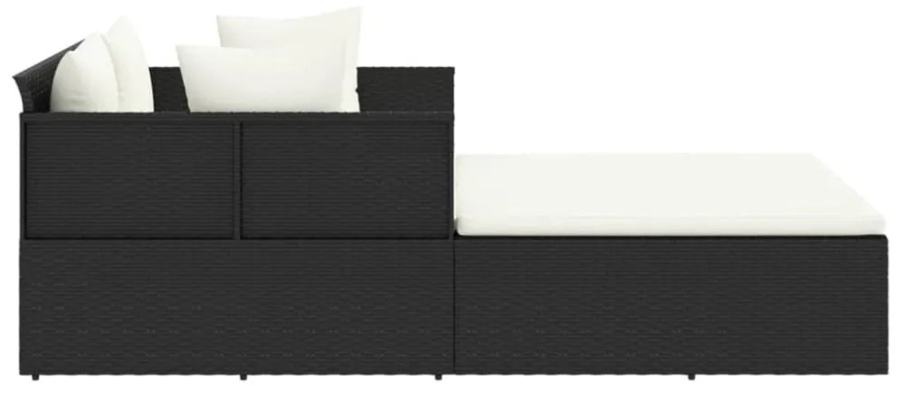 fekete polyrattan napozóágy párnával 182 x 118 x 63 cm