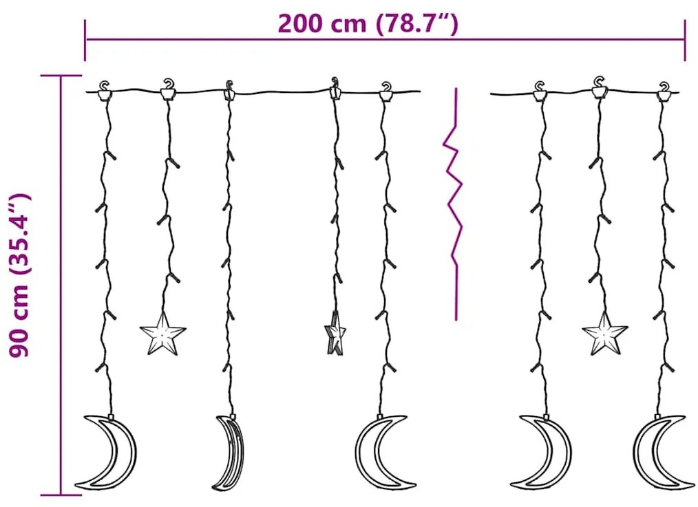 csillag és hold fényfüzér 138 színes LED-del és távirányítóval