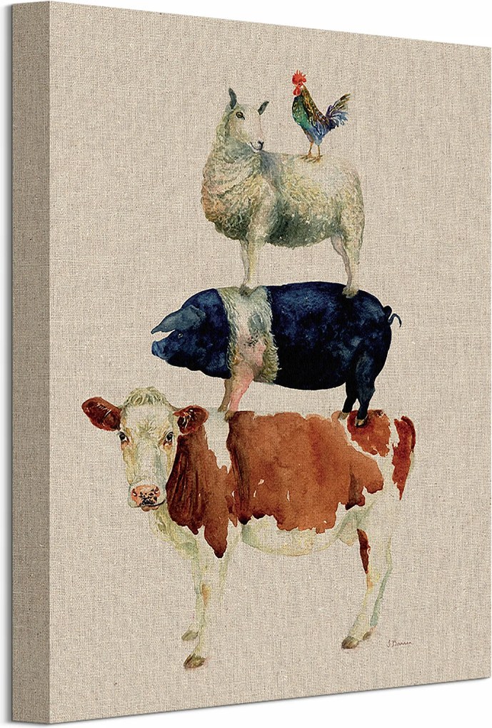 Tehén Disznó Bárány Tyúk vászonkép 30x40 cm