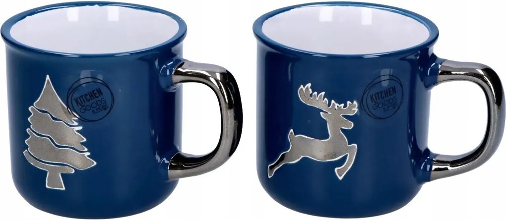 Karácsonyi bögre kék rénszarvas karácsonyfa kerámia