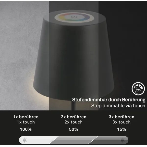 Briloner 7507015 - LED RGBW dimmelhető, újratölthető asztali lámpa LED/2,5W/5V IP44 antracit